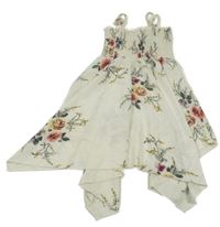 Smetanové květované šaty se žabičkováním 