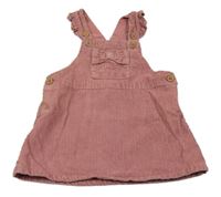 Růžové manšestrové laclové šaty s mašlí Next