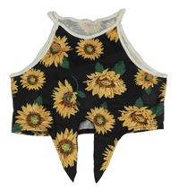 Černý květovaný crop top s uzlem Shein