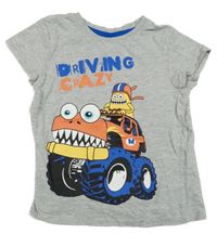 Šedé melírované tričko s příšerkou a monster truckem Kiki&Koko