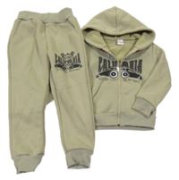 2set -  Khaki propínací mikina s autem a kapucí + tepláky 98/104