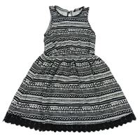 Bílo-černé vzorované bavlněné šaty s krajkou George