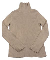 Světlerůžové třpytivý žebrovaný svetr s rolákem F&F