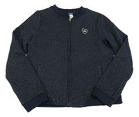 Tmavomodro-zlatá vzorovaná propínací mikina se srdíčkem Okaidi