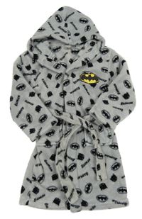 Šedý chlupatý župan s Batmanem a kapucí 