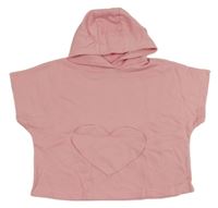 Růžové oversized tričko se srdíčkem a kapucí Topolino 