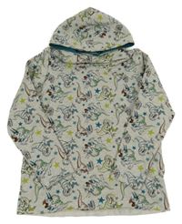 Šedá melírovaná mikina s dinosaury a kapucí 