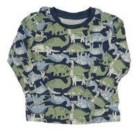 Tmavomodro-zelené triko s dinosaury Primark 