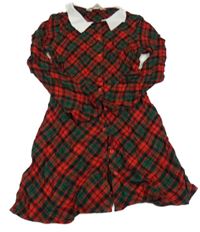 Červeno-zelené kostkované propínací šaty s límečkem H&M