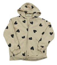 Béžová srdíčkovaná propínací mikina s kapucí H&M
