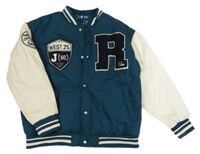 Petrolejovo-smetanová šusťáková zimní bunda s nášivkami Zara