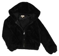 Černá kožešinová podšitá crop bunda s kapucí Only 