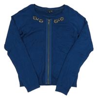 Námořnicky modrý propínací lehký svetr s kamínky JBC 