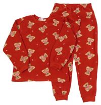 Červené fleecové pyžamo s medvídky 