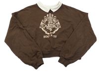 Čokoládová crop oversize mikina s Harry Potterem a límečkem H&M