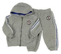 2set - Šedá melírovaná propínací mikina s kapucí + tepláky Converse
