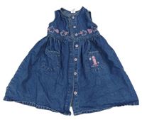 Tmavomodré riflové propínací šaty s květy C&A