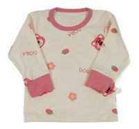 Bílo-korálové triko s medvídky a kytičkami 