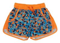 Modro-oranžové vzorované šusťákové sportovní kraťasy H&M