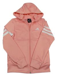Světlerůžová propínací spotovní funkční mikina s pruhy a kapucí Adidas 
