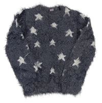 Tmavošedý chlupatý svetr s hvězdičkami dopodopo