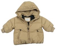 Béžová prošívaná šusťáková zimní bunda s kapucí ZARA