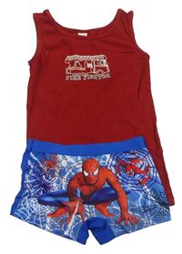 2Set - Bordó nátělník s hasiči Topolino + modré trenýrky se Spider-manem 