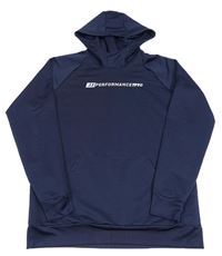 Tmavomodrá sportovní mikina s nápisem a kapsou a kapucí JACK&JONES