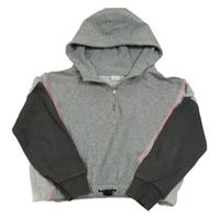 Šedo-světlešedo-tmavošedá melírovaná oversize crop mikina s kapucí Next