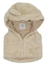 Smetanová kožešinová podšitá vesta s kapucí s oušky F&F