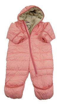 Růžová prošívaná šusťáková zimní kombinéza s hvězdičkou a kapucí lupilu