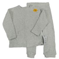 Nové - 2Set - Světlešedé melírované žebrované úpletové oversize mikinotriko s kapsou + turecké kalhoty George