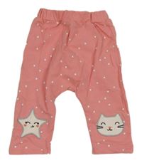 Růžové puntíkaté turecké tepláky s kočičkou a hvězdičkou 