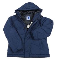 Tmavomodrá kostkovaná prošívaná šusťáková zimní bunda s kapucí JACK&JONES