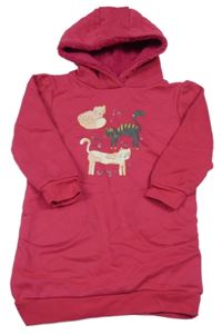 Malinové teplákové šaty s kočičkami a kapucí Topolino