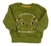 Olivová melírovaná mikina s ježečkem a nápisem PRIMARK