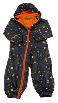 Černá šusťáková funkční jarní kombinéza s roboty a planetami a kapucí MOUNTAIN WAREHOUSE