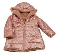 Starorůžový puntíkatý prošívaný šusťákový zimní oboustranný kabát s kapucí Du PareiL