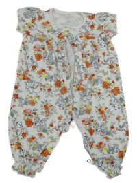 Bílý overal se zvířátky a kytičkami Nutmeg