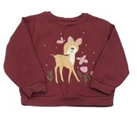 Vínová mikina se srnkou a motýlky a tulipánky C&A