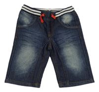 Tmavomodré riflové kraťasy s úpletovým pasem s pruhy Kiki&Koko