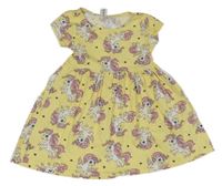 Světležluté šaty s jednorožci a srdíčky dopodopo