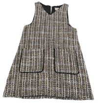 Černo-bílo-růžovo-zlaté vlněné šaty Biscotti