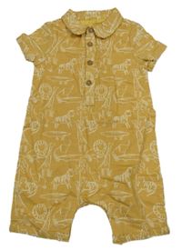 Okrový melírovaný kraťasový overal se zvířátky a límečkem Tu