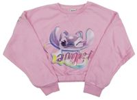 Růžová oversize crop mikina se Stitchem PRIMARK