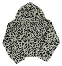 Světlešedo-černo-modrá vzorovaná plyšová crop mikina s kapucí s oušky H&M