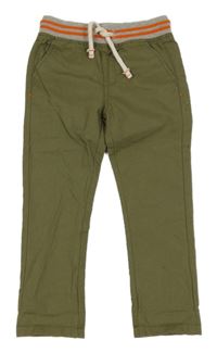Khaki chino plátěné kalhoty s úpletovým pasem s pruhy M&S