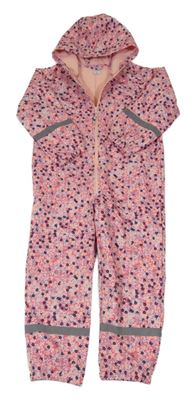 Růžová kytičkovaná softshellová kombinéza s kapucí Kiki&Koko