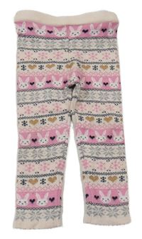 Smetanovo-růžové kamaše s vločkami a srdíčky a zajíčky PRIMARK