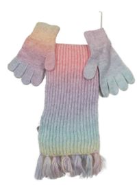 Nové - 2Set - Duhová žebrovaná šála s třásněmi + prstové rukavice F&F